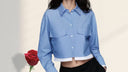 Chic Women's Short Sleeve Blouse with Stylish Patch Pockets