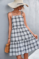 Women's Checkered Midi Skirt with Adjustable Straps
