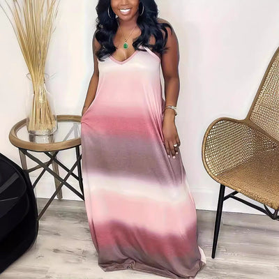 Chic Women's Maxi Dress with Deep V-Neck Design