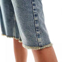 Chic Women's Denim Bermuda Shorts with Frayed Hem