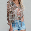 Animal Print Blouse with Fringed Sleeves