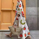 Checkered Long Sleeve Dress with Floral Embroidery