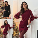 Chic Women's Dress with Shimmering Sleeves
