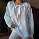 Chic Women's Blouse with Puff Sleeves & Tie Detail