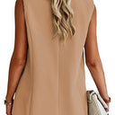 Chic Women's Sleeveless Blazer with Stylish Waist Accents and Convenient Pockets