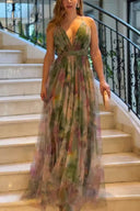 Chic Maxi Dress with Deep V-Neck and Flowing Layers