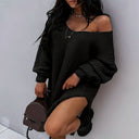 Chic Women's Oversized Knit Dress with Wide Neckline