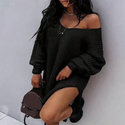 Chic Women's Oversized Knit Dress with Wide Neckline