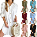 Chic Women's Shirt Dress with Button Accents and Side Slits