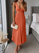 Chic Women's V-Neck Maxi Dress with Stylish Draping