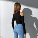 Chic Women's Long-Sleeve Bodysuit with Asymmetrical Neckline