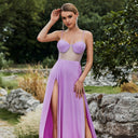Chic Evening Dress with Sheer Inserts and High Slit