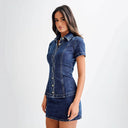 Women's Figure-Flattering Denim Dress with Pleat Accents