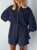 Women's Short Sleeve Blouse Set with Elastic Waist Design