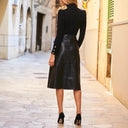 Stylish Puff Sleeve Top with Faux Leather Skirt