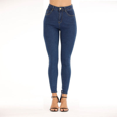 High-Waisted Skinny Jeans with Elastic Band & Trendy Contrast Stitching