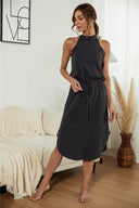 Chic High Collar Dress with Elastic Waist