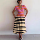 Chic Women's Maxi Dress with Deep V-Neck and Trendy Stripes
