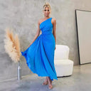 Chic Asymmetrical Women's Maxi Dress with Draped Elegance