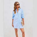 Chic Women's Button-Up Shirt Dress with Stylish Sleeve Accents