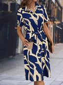 Chic Graphic Pattern Shirt Dress with Waist Belt