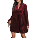 Chic Velvet Dress with V-Neck & Puff Sleeves