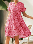 Floral Dress with Button Placket & Ruffle Accents