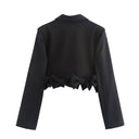 Chic Women's Cropped Blazer with Ruffle Accents