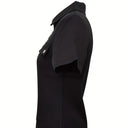 Trendy Short Sleeve Blouse with Zipper and Pockets