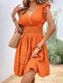 Women's Flowy Dress with Ruffled Cutouts and Elastic Waistband