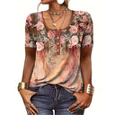 Floral Print Women's Blouse with Button Accents