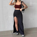 Chic High Waist Lace Skirt with Side Slit
