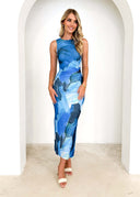 Chic Women's Floor-Length Watercolor Dress - Flattering Silhouette