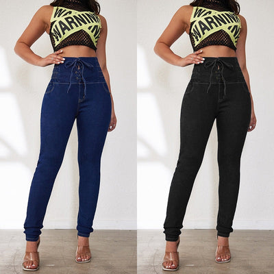 High-Waisted Jeans with Stylish Lacing