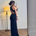 Chic Bodycon Maxi Dress with Slit & Strap Design