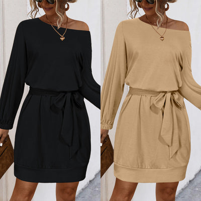 Chic Women's Mini Dress with Trendy Waist Belt