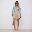Chic Women's Button-Up Shirt Dress with Stylish Sleeve Accents