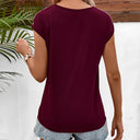 Chic Women's V-Neck T-Shirt with Lace Trim & Wrap Design