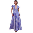 Chic Women's Maxi Dress: Deep V-Neck & Puff Sleeves