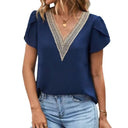 Lace-Accented Women's Blouse with Stylish Puff Sleeves