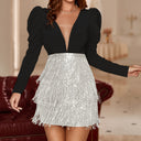 Chic Sequined Mini Dress with Puff Sleeves
