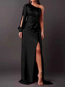 Chic Women's Asymmetrical Evening Dress with Pleats
