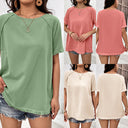 Chic Women's T-Shirt with Fringed Sleeves and Round Neck
