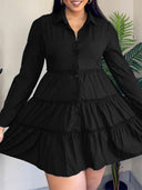 Chic Women's Long Sleeve Shirt Dress with Flowing Hem