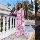 Chic Women's Maxi Dress with V-Neck and Flirty Ruffles