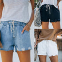 Women's Distressed Denim Shorts with Stretch Waist