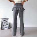 Ruffled Waistband Wide Leg Women's Trousers