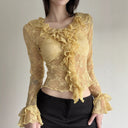 Chic Embellished Lace Ruffle Top for Women