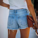 High-Waisted Destroyed Denim Shorts with Fringes