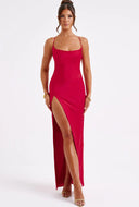 Women's Chic Maxi Dress with Spaghetti Straps and Side Slit